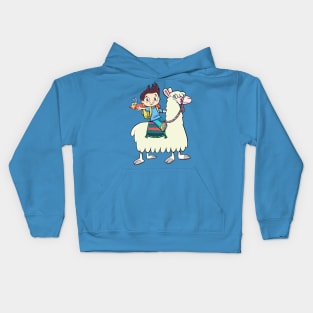 boy student riding a llama Kids Hoodie